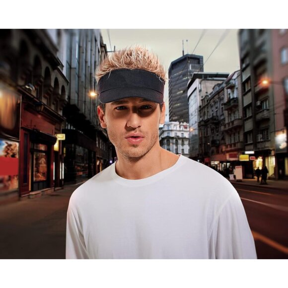 Men's Black and Brown Adjustable Visor Hat with Spiked Wigs Fake Hair Visor - Picture 5 of 9